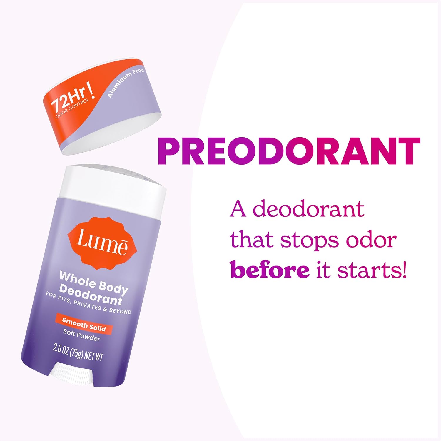 Whole Body Deodorant - Smooth Solid Stick - 72 Hour Odor Control - Aluminum Free. Baking Soda Free and Skin Safe - 2.6 Ounce (Pack of 2) (Soft Powder)