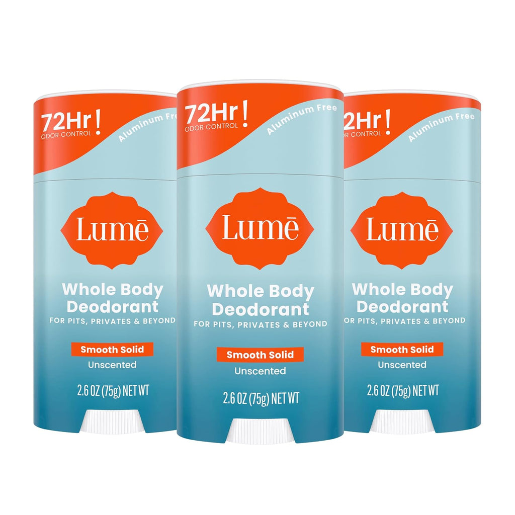 Whole Body Deodorant - Smooth Solid Stick - 72 Hour Odor Control - Aluminum Free. Baking Soda Free and Skin Loving - 2.6 Ounce (Pack of 3) (Unscented)