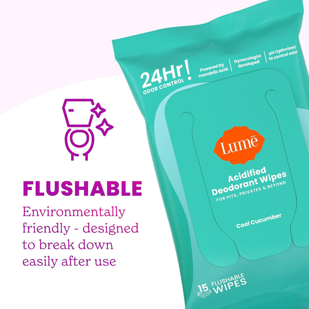 Acidified Body Wash & Flushable Deodorant Wipes - 24 Hour Odor Control - Hydrating Wash - Without SLS or Parabens - OB/GYN Developed - 8.5 Ounce (Unscented) 15 Count Wipes (Cool Cucumber)