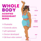 Acidified Deodorant Wipes - 24 Hour Odor Control - Whole Body Deodorant Wipes - Aluminum Free. Baking Soda Free. Skin Loving - Flushable - 15 Count - 3 Pack (Soft Powder)