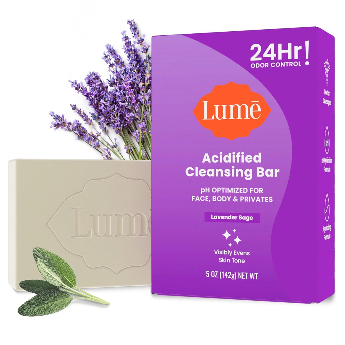 Acidified Body Cleansing Bar - 24 Hour Odor Control - Removes Odor Better than Soap - Moisturizing Formula - Formulated Without SLS orParabens - OB/GYN Developed - 5 ounce (Clean Tangerine)