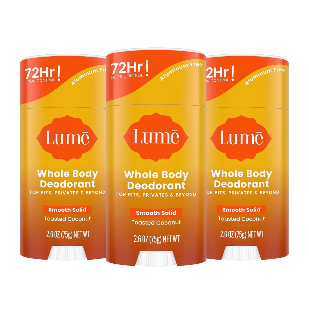 Whole Body Deodorant - Smooth Solid Stick - 72 Hour Odor Control - Aluminum Free. Baking Soda Free and Skin Loving - 2.6 Ounce (Pack of 3) (Toasted Coconut)