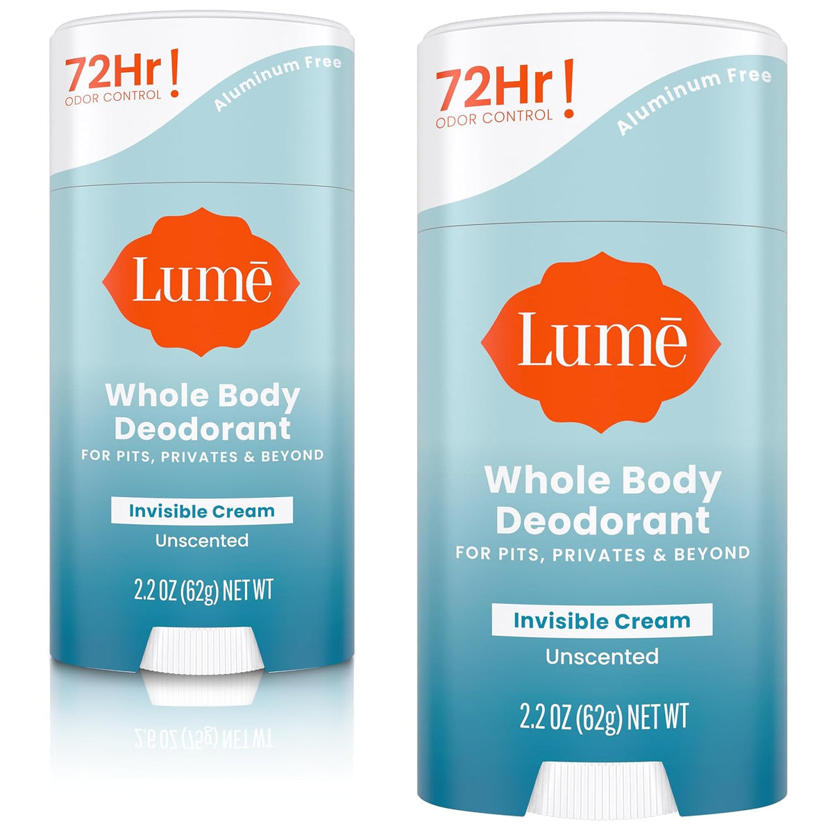 Whole Body Deodorant - Invisible Cream Stick - 72 Hour Odor Control - Aluminum Free. Baking Soda Free. Skin Safe - 2.2 Ounce (Pack of 2) (Unscented)