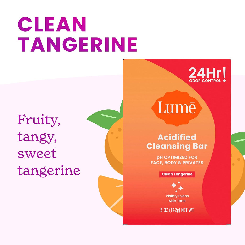 Acidified Body Cleansing Bar - 24 Hour Odor Control - Removes Odor Better Than Soap - Moisturizing - No SLS or Parabens - OB/GYN Developed - 8.5 Ounce. 3 Pack (Tangerine. Lavender. & Unscented)