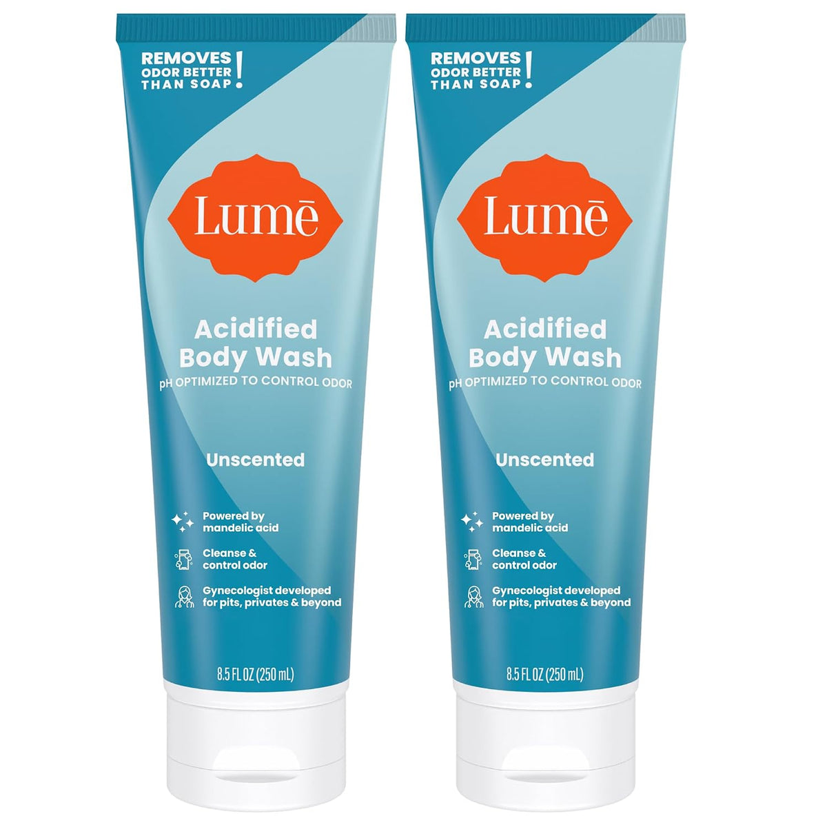 Acidified Body Wash - 24 Hour Odor Control - Removes Odor Better than Soap - Moisturizing Formula - Formulated Without SLS or Parabens - OB/GYN Developed - 8.5 ounce (Pack of 2) (Unscented)
