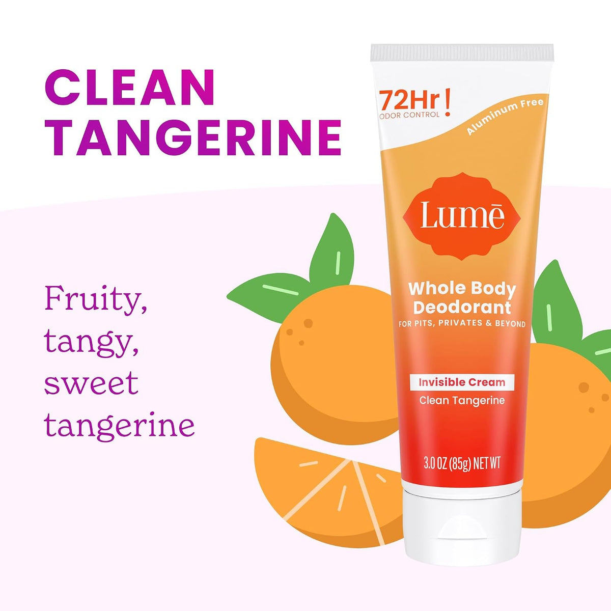 Whole Body Deodorant - Invisible Cream Tube - 72 Hour Odor Control - Aluminum Free. Baking Soda Free. Skin Safe - 3.0 ounce (Pack of 2) (Clean Tangerine)