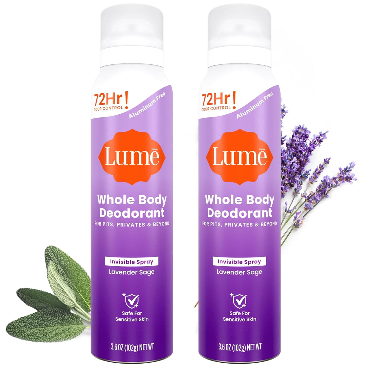 Invisible Spray Deodorant For Women - Whole Body Deodorant Spray - 72 Hr Odor Control - Ozone Friendly. Natural Propellant - Aluminum & Baking Soda Free. Skin Loving - 3.6 ounce (Lavender Sage)