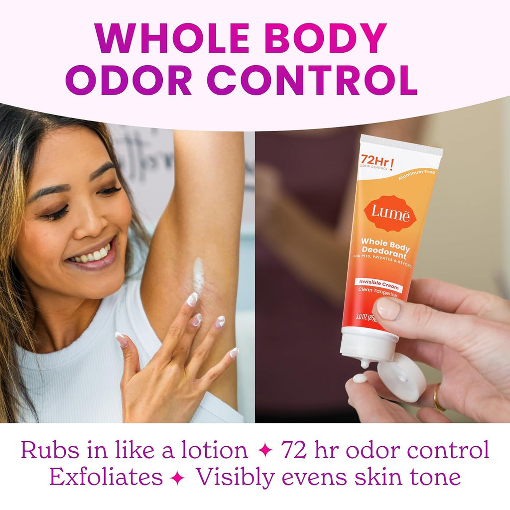 Whole Body Deodorant - Invisible Cream Tube - 72 Hour Odor Control - Aluminum Free. Baking Soda Free. Skin Safe - 3.0 ounce (Pack of 2) (Clean Tangerine)
