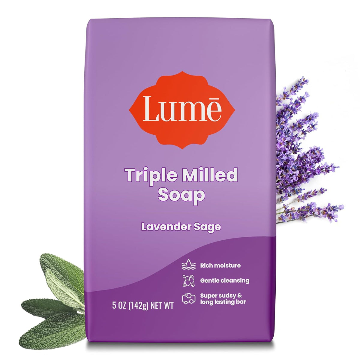 Triple Milled Bar Soap - Rich Moisture & Gentle Cleansing - Paraben Free. Phthalate Free. Skin Safe - 5 ounce (Lavender Sage)