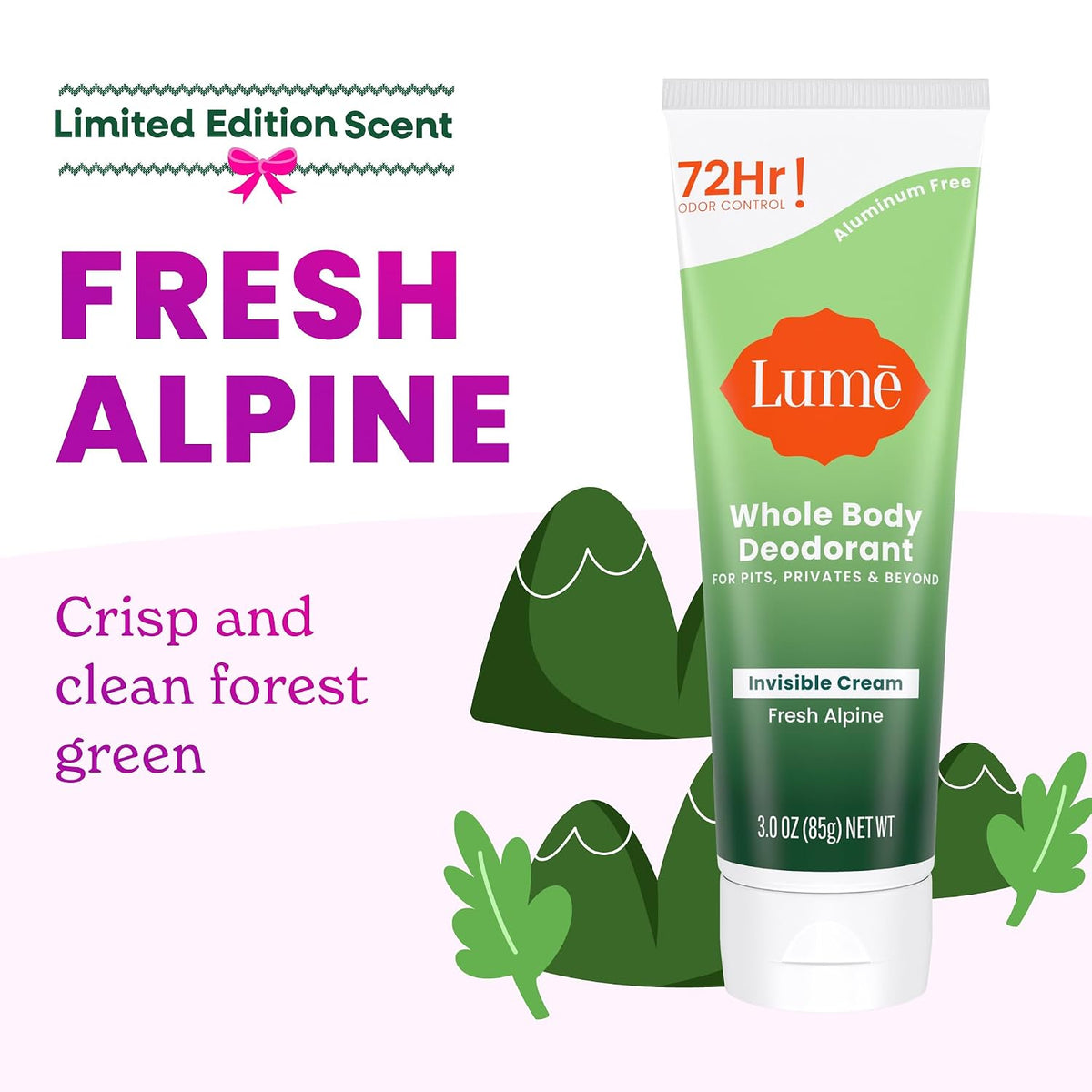 Whole Body Deodorant - Invisible Cream Tube - 72 Hour Odor Control - Doctor Developed - Aluminum Free. Baking Soda Free and Skin Loving - 3.0 Ounce. (Pack of 2) (Fresh Alpine)