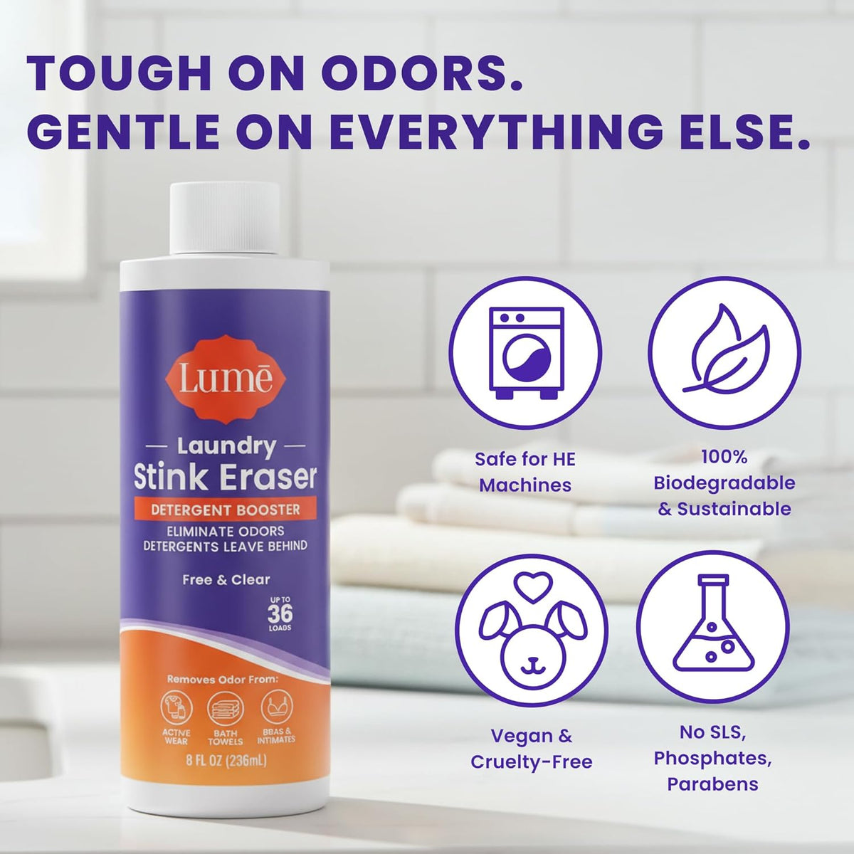Laundry Stink & Stain Eraser - Detergent Booster & Sink Soak - Eliminates Body Odor In Clothes - Odor Blasting Enzyme Blend - Make Your Detergent Work Better - Free & Clear - 8 fl oz (2 Pack)