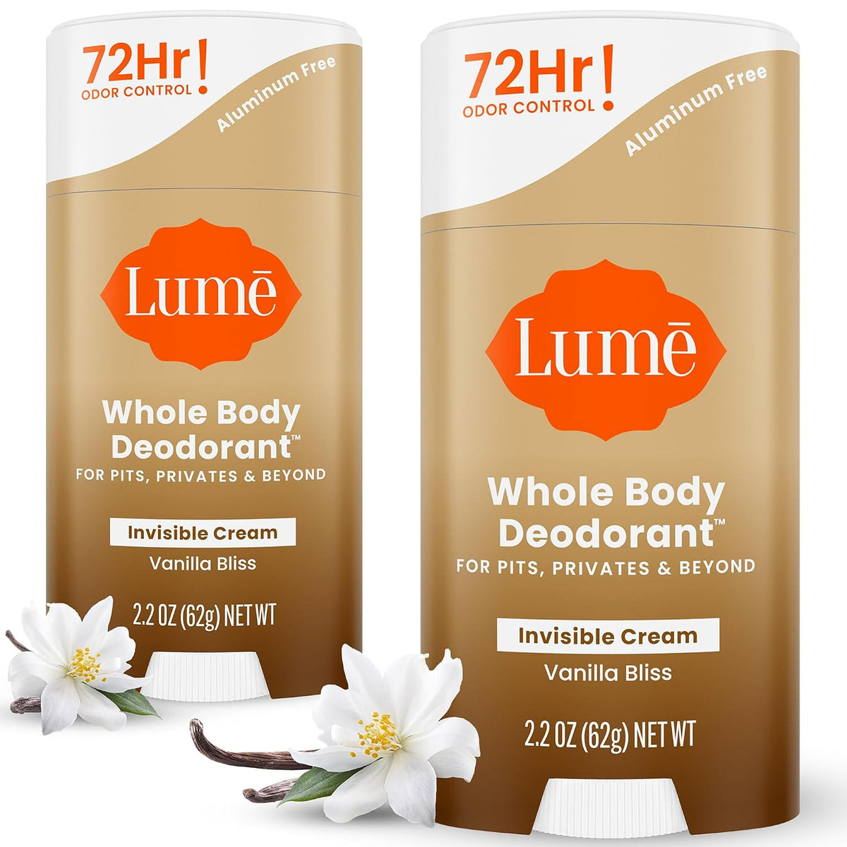 Whole Body Deodorant - Invisible Cream Stick - 72 Hour Odor Control - Doctor Developed - Aluminum Free. Baking Soda Free and Skin Loving - 2.2 Ounce (Pack of 2) (Vanilla Bliss)