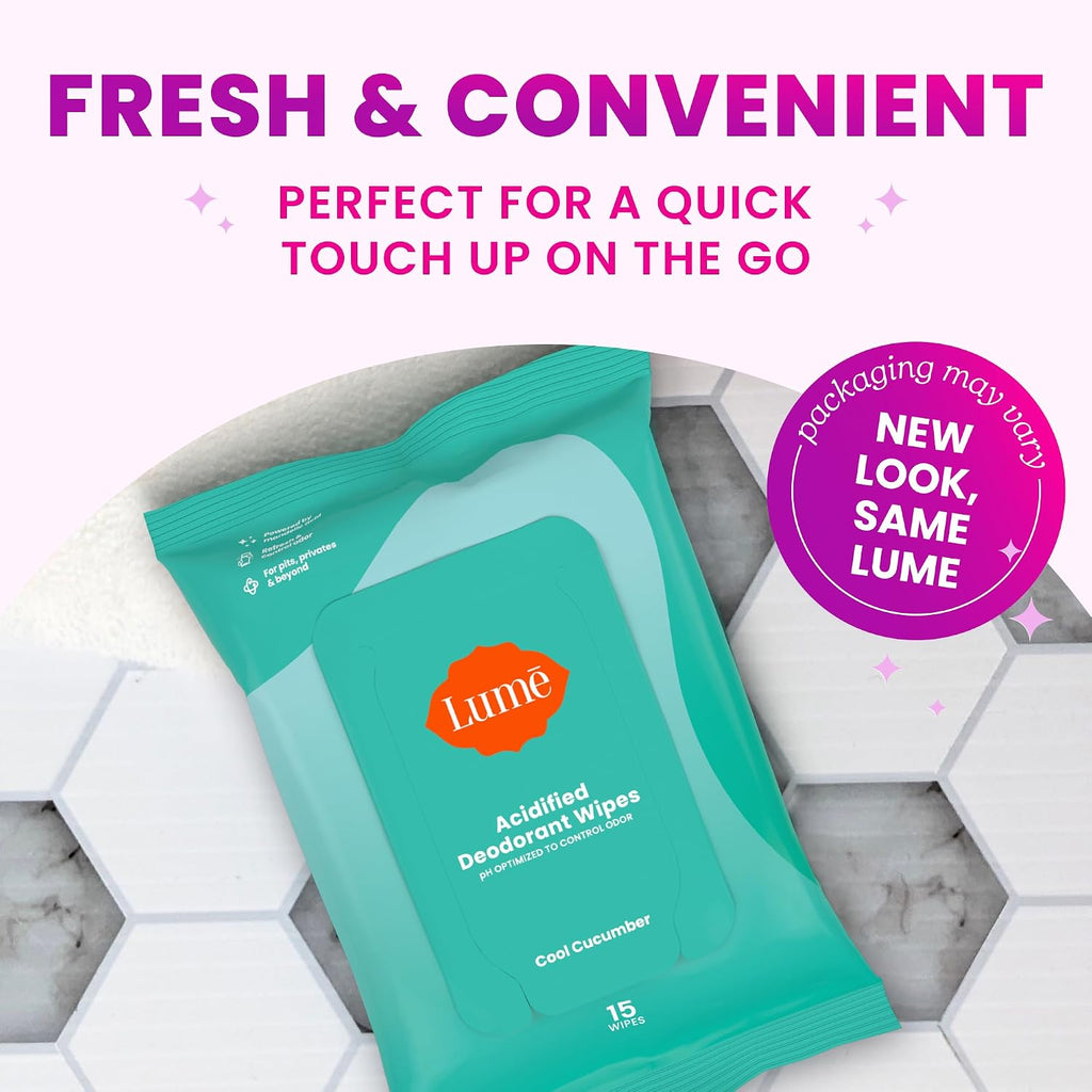 Acidified Deodorant Wipes - 24 Hour Odor Control - Aluminum Free. Baking Soda Free. Skin Loving - 15 Count (Pack of 3) (Cool Cucumber)