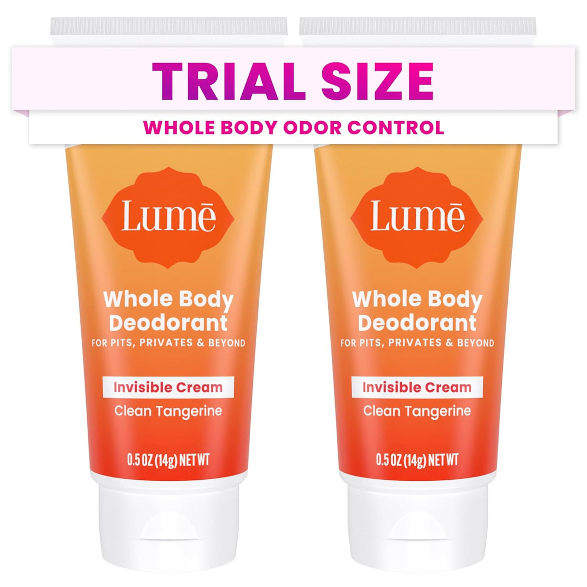 Whole Body Deodorant - Mini Travel Size Invisible Cream Tube - Trial Size - 72 Hour Odor Control - Doctor Developed - Aluminum Free. Baking Soda Free - .5oz (Pack of 2) (Clean Tangerine)