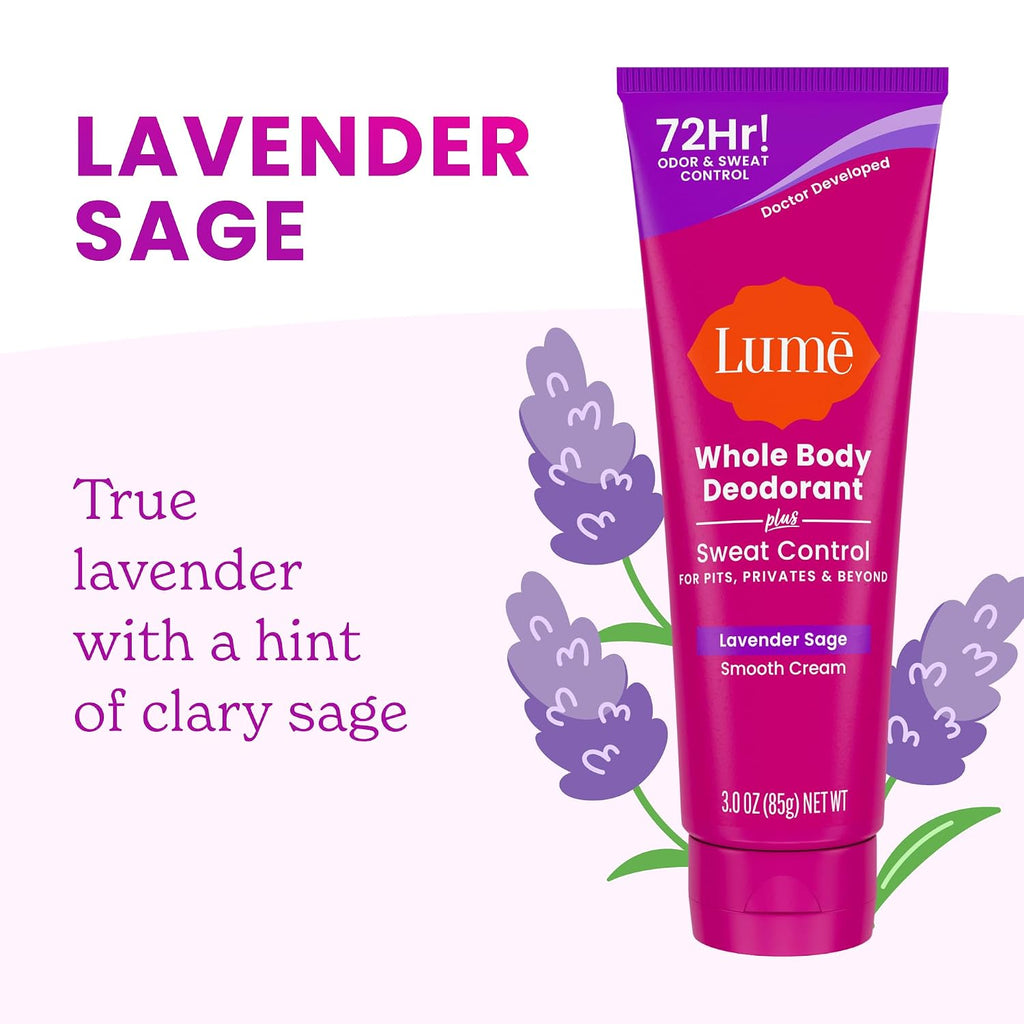 Whole Body Deodorant Plus Sweat Control - Smooth Cream Tube - 72 Hour Odor And Sweat Control - Baking Soda Free. Skin Loving - 3.0 ounce (Pack of 2) (Soft Powder & Lavender Sage)