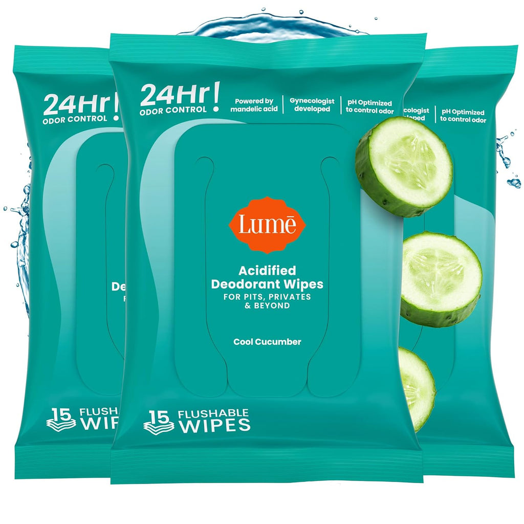 Acidified Deodorant Wipes - 24 Hour Odor Control - Aluminum Free. Baking Soda Free. Skin Loving - 15 Count (Pack of 3) (Cool Cucumber)