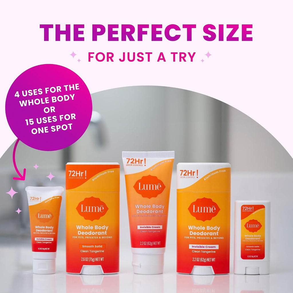 Whole Body Deodorant - Mini Travel Size Invisible Cream Tube - Trial Size - 72 Hour Odor Control - Doctor Developed - Aluminum Free. Baking Soda Free - .5oz (Pack of 2) (Clean Tangerine)