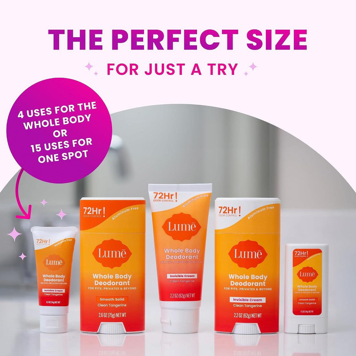 Whole Body Deodorant - Mini Travel Size Invisible Cream Tube - Trial Size - 72 Hour Odor Control - Doctor Developed - Aluminum Free. Baking Soda Free - .5oz (Pack of 2) (Clean Tangerine)