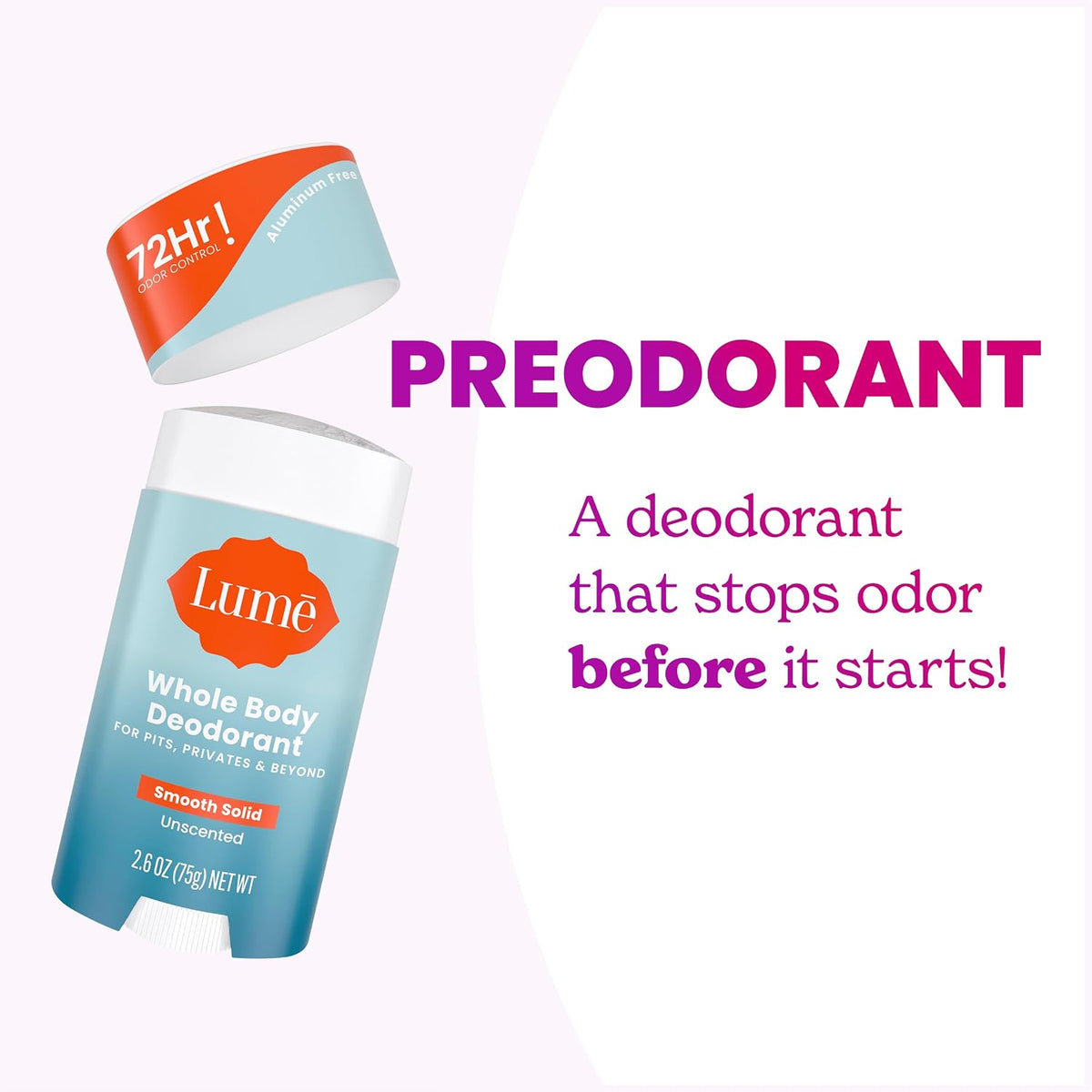 Whole Body Deodorant - Smooth Solid Stick - 72 Hour Odor Control - Aluminum Free. Baking Soda Free and Skin Loving - 2.6 Ounce (Pack of 3) (Unscented)