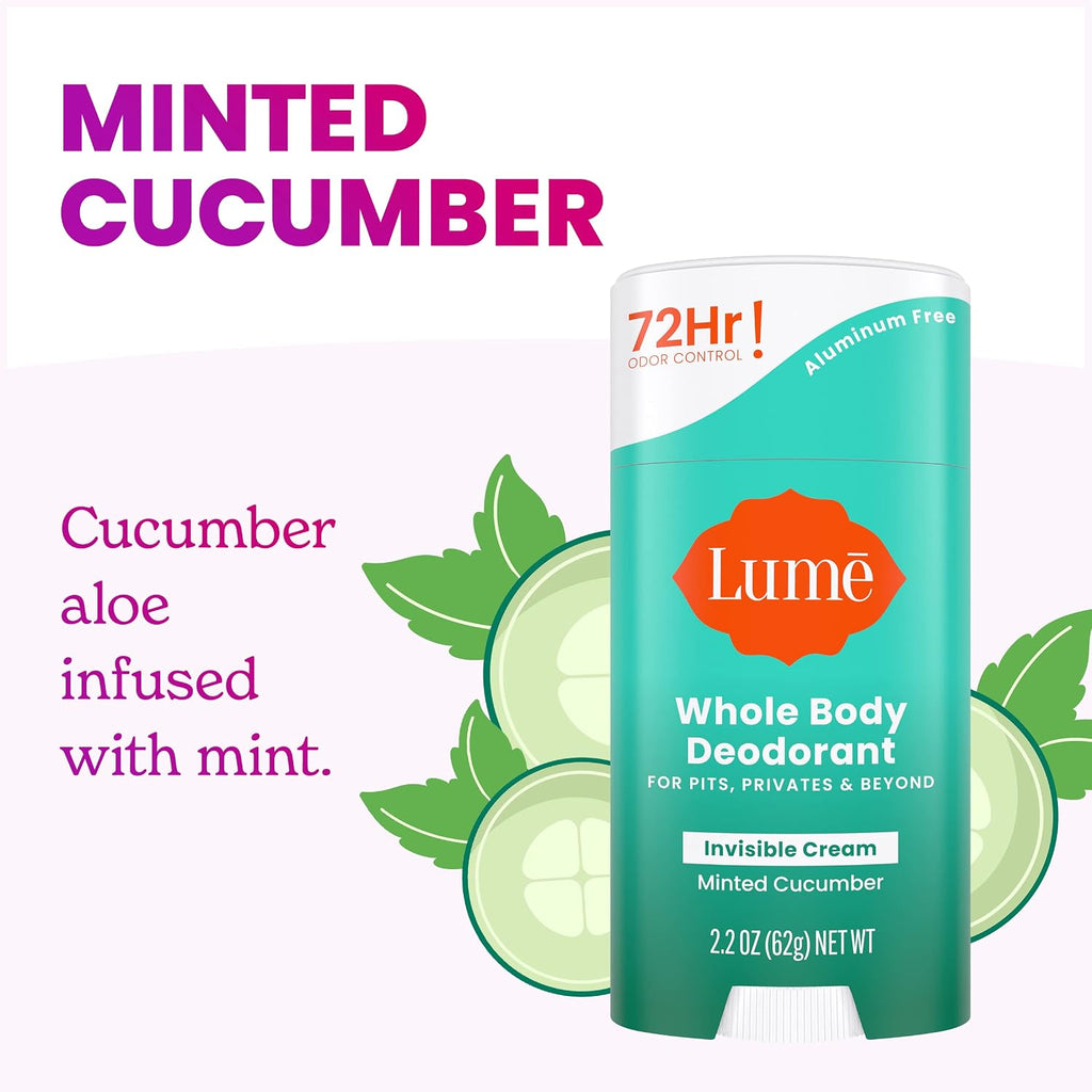 Whole Body Deodorant - Invisible Cream Stick - 72 Hour Odor Control - Aluminum Free. Baking Soda Free. Skin Safe - 2.2 Ounce (Pack of 2) (Minted Cucumber)