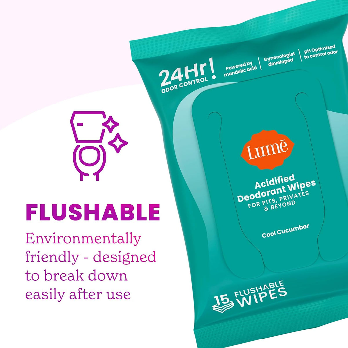 Acidified Deodorant Wipes - 24 Hour Odor Control - Aluminum Free. Baking Soda Free. Skin Loving - 15 Count (Pack of 3) (Cool Cucumber)