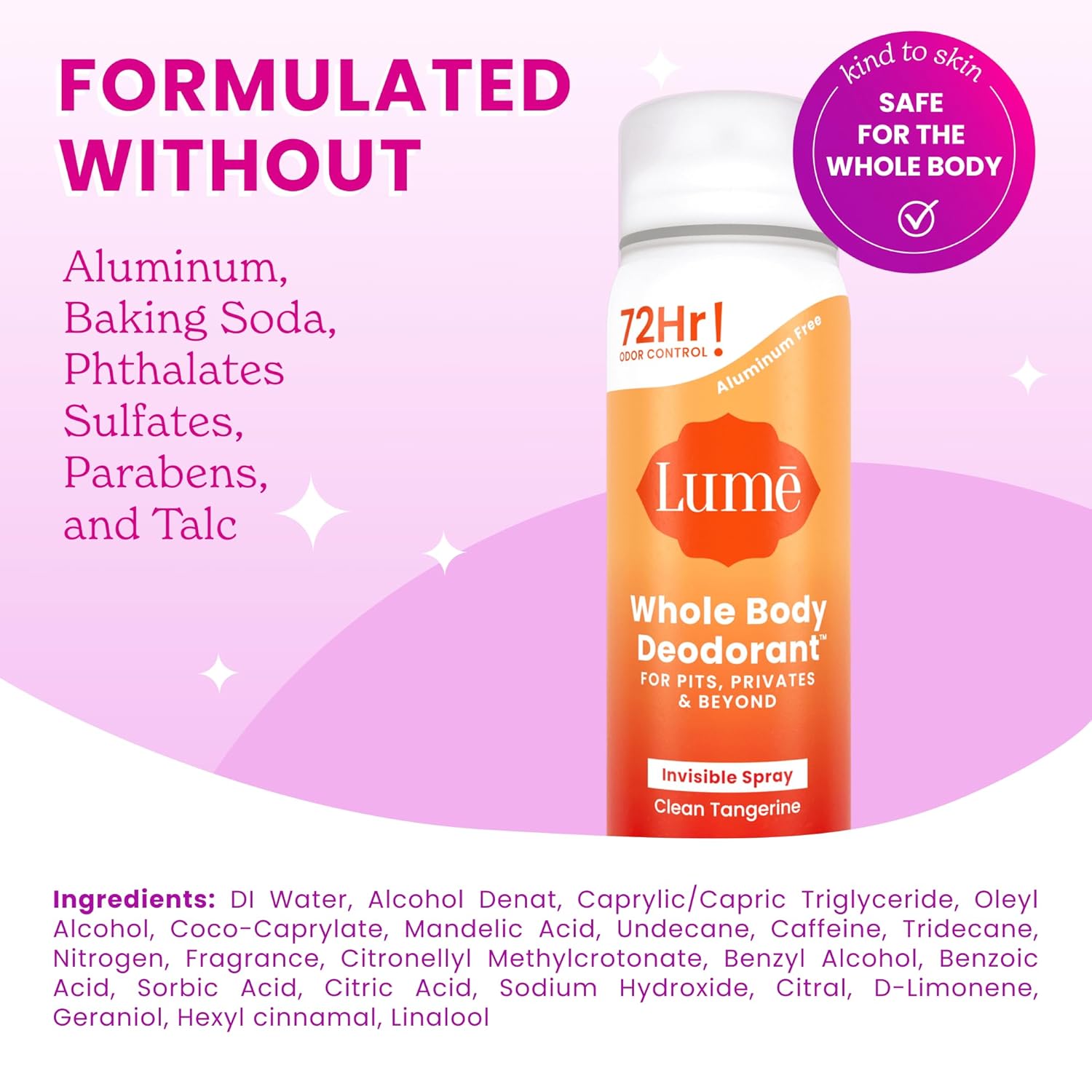 Invisible Spray Deodorant For Women Two Pack - Full Size & Mini Whole Body Deodorant Spray - 72 Hr Odor Control - Aluminum & Baking Soda Free - 2 Piece Bundle - 3.6 oz & 1.0 oz (Clean Tangerine)