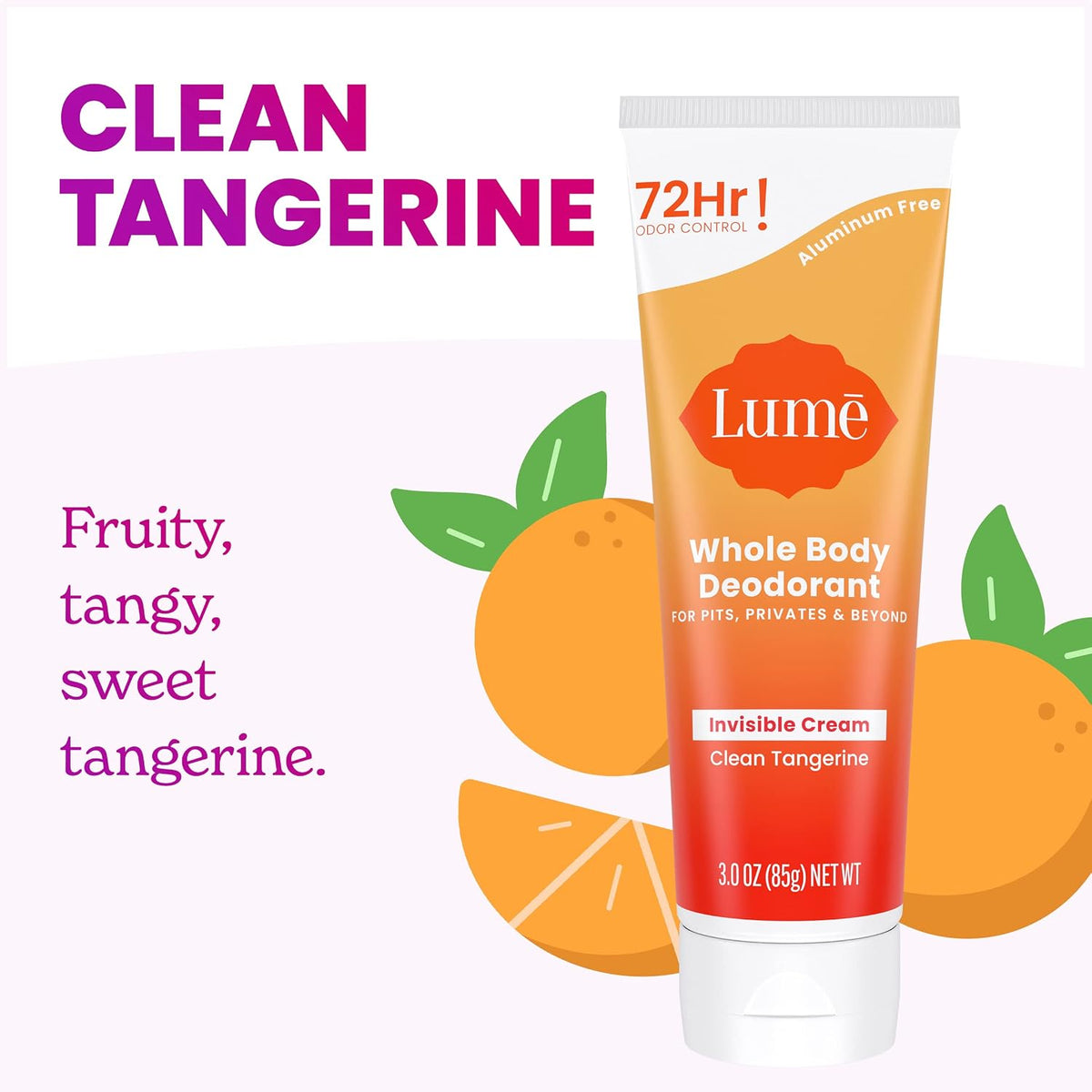 Whole Body Deodorant - Invisible Cream Tube - 72 Hour Odor Control - Aluminum Free. Baking Soda Free. Skin Safe - 3.0 ounce (Clean Tangerine)