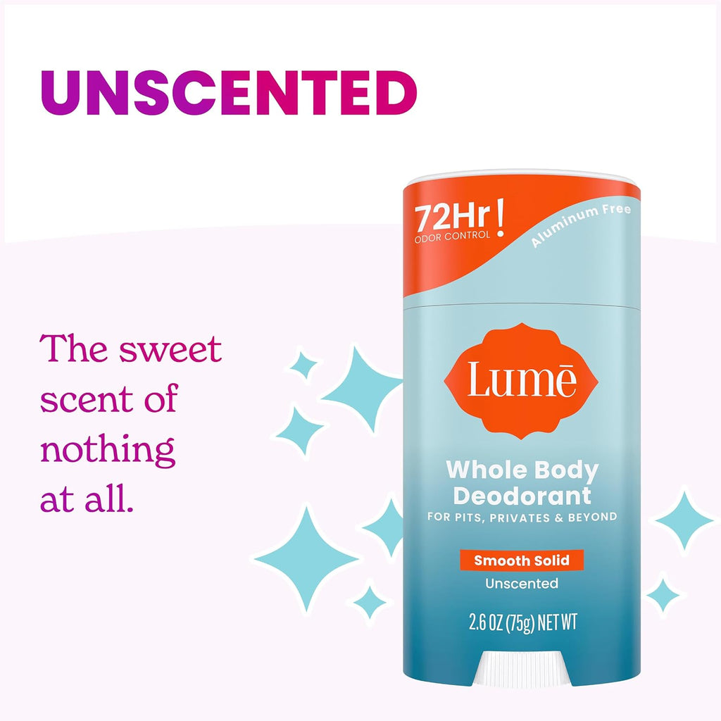 Whole Body Deodorant - Smooth Solid Stick - 72 Hour Odor Control - Aluminum Free. Baking Soda Free and Skin Loving - 2.6 Ounce (Pack of 3) (Unscented)