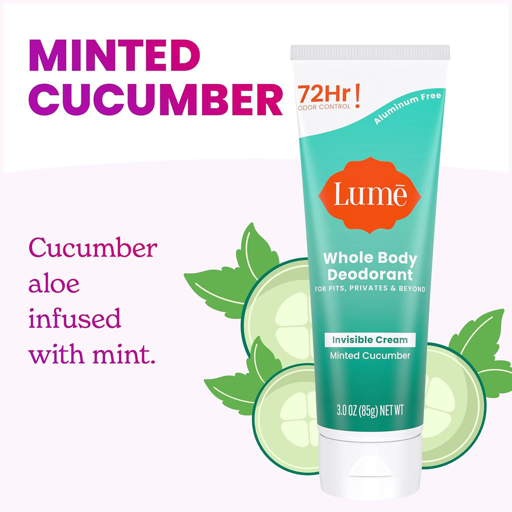 Whole Body Deodorant - Invisible Cream Tube - 72 Hour Odor Control - Aluminum Free. Baking Soda Free. Skin Safe - 3.0 ounce (Pack of 2) (Minted Cucumber)