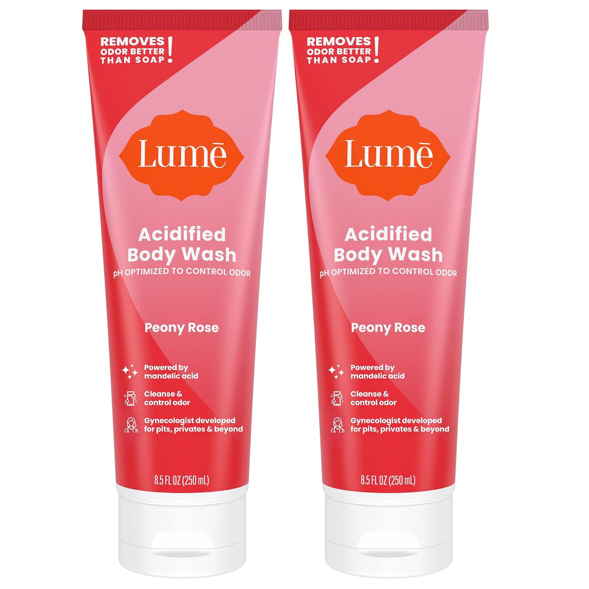 Acidified Body Wash - 24 Hour Odor Control - Removes Odor Better than Soap - Moisturizing Formula - Formulated Without SLS or Parabens - OB/GYN Developed - 8.5 ounce (Pack of 2) (Peony Rose)