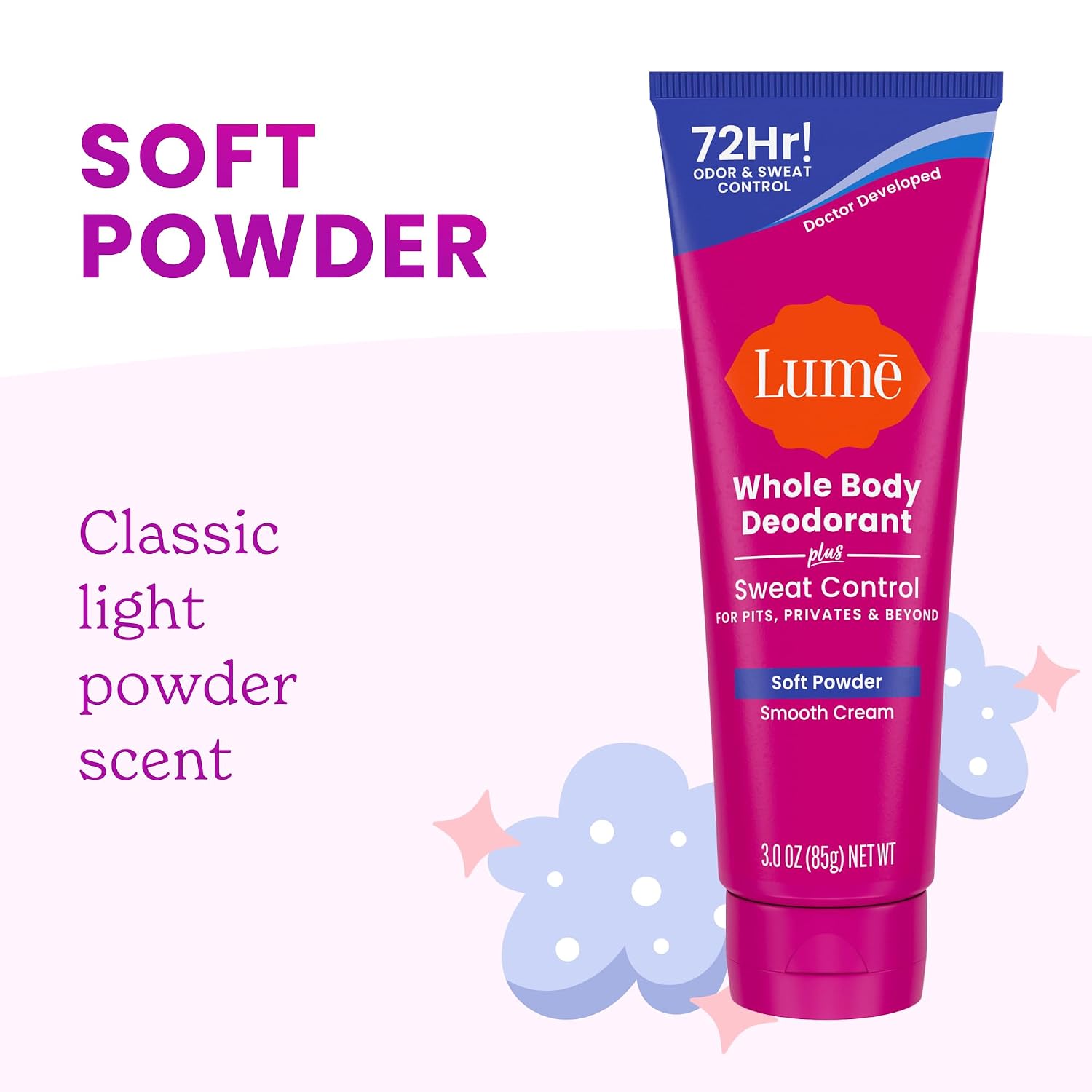 Whole Body Deodorant Plus Sweat Control - Smooth Cream Tube - 72 Hour Odor And Sweat Control - Baking Soda Free. Skin Loving - 3.0 ounce (Pack of 2) (Soft Powder & Lavender Sage)