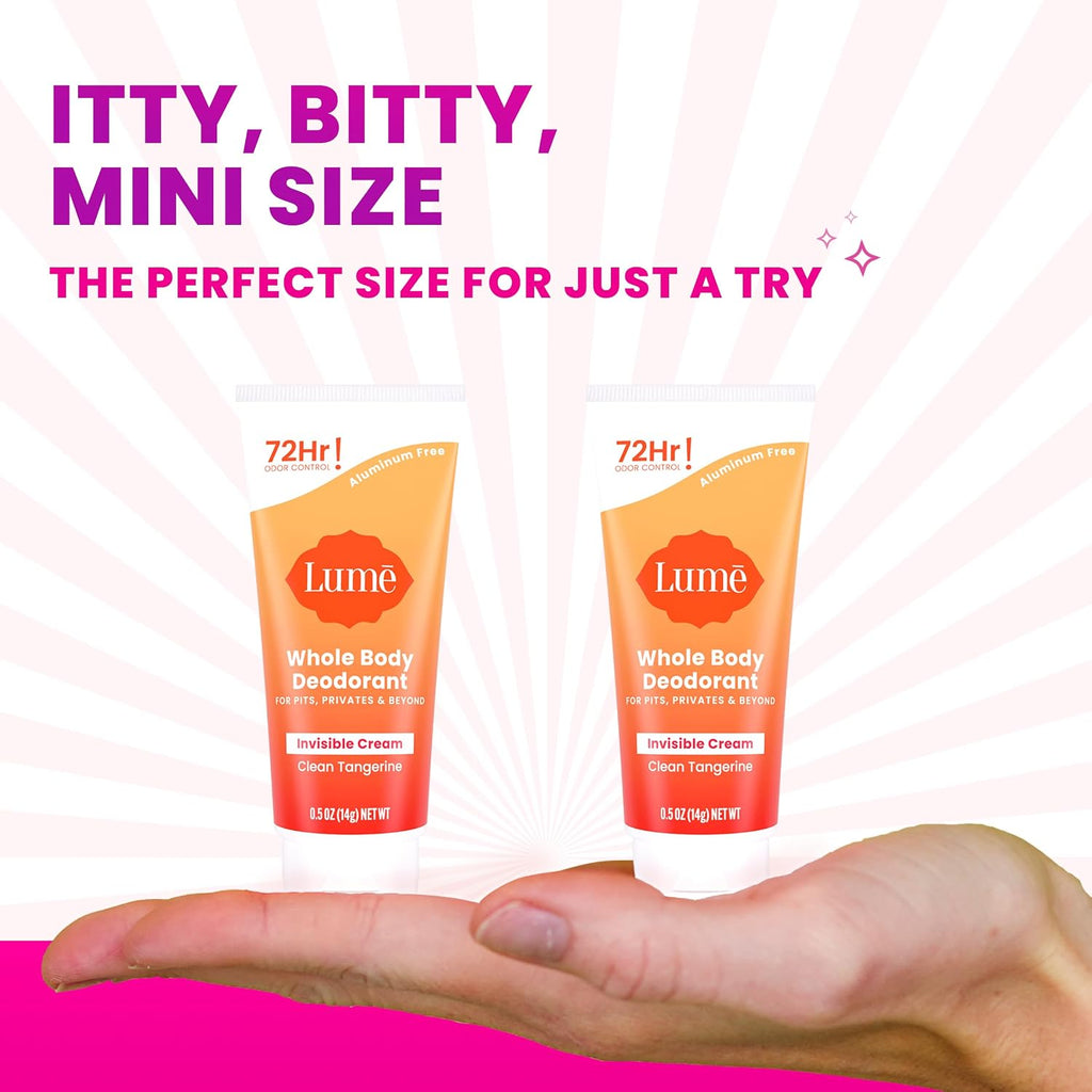 Whole Body Deodorant - Mini Travel Size Invisible Cream Tube - Trial Size - 72 Hour Odor Control - Doctor Developed - Aluminum Free. Baking Soda Free - .5oz (Pack of 2) (Clean Tangerine)