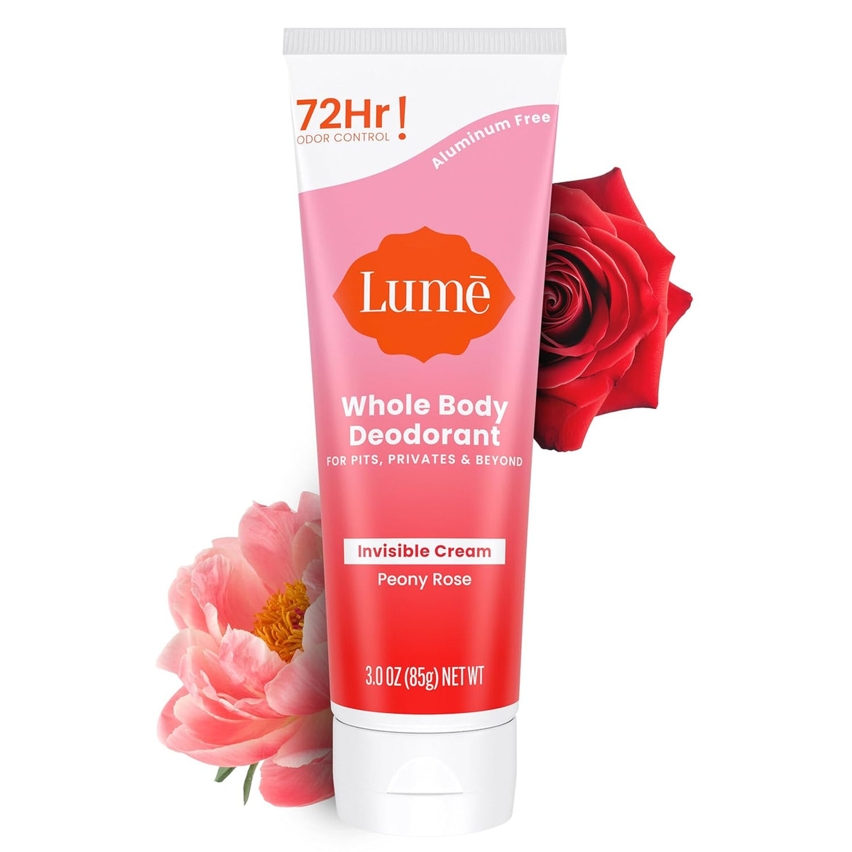 Whole Body Deodorant - Invisible Cream Tube - 72 Hour Odor Control - Aluminum Free. Baking Soda Free. Skin Safe - 3.0 ounce (Peony Rose)