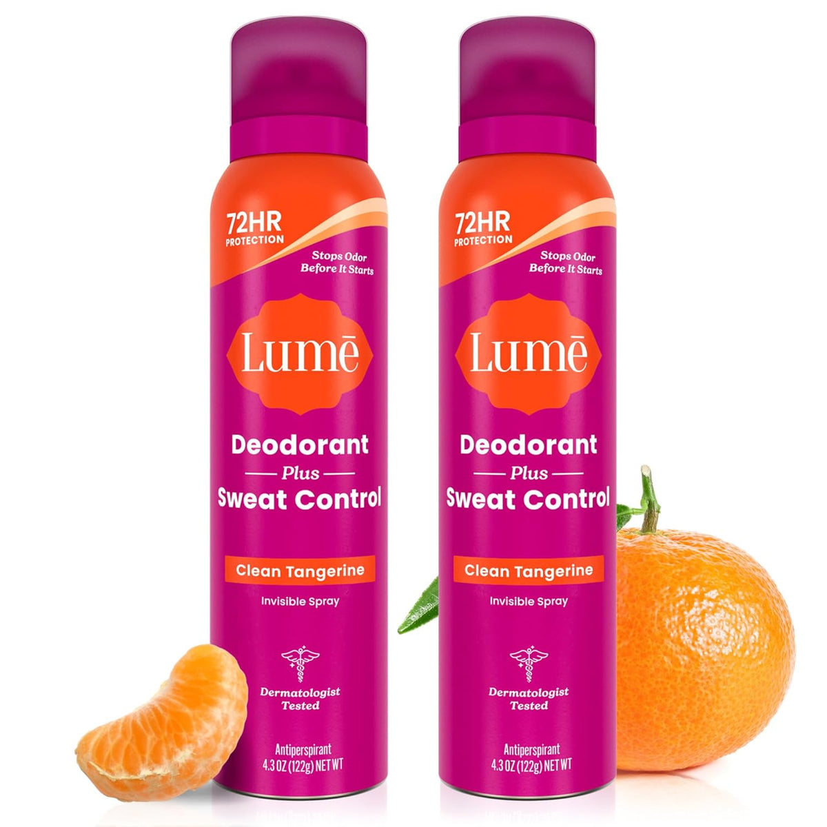 Deodorant Plus Sweat Control - Invisible Spray - Extra Strength Antiperspirant For Underarms - 72 Hour Odor And Sweat Control - Baking Soda Free - 2 Pack (Clean Tangerine)