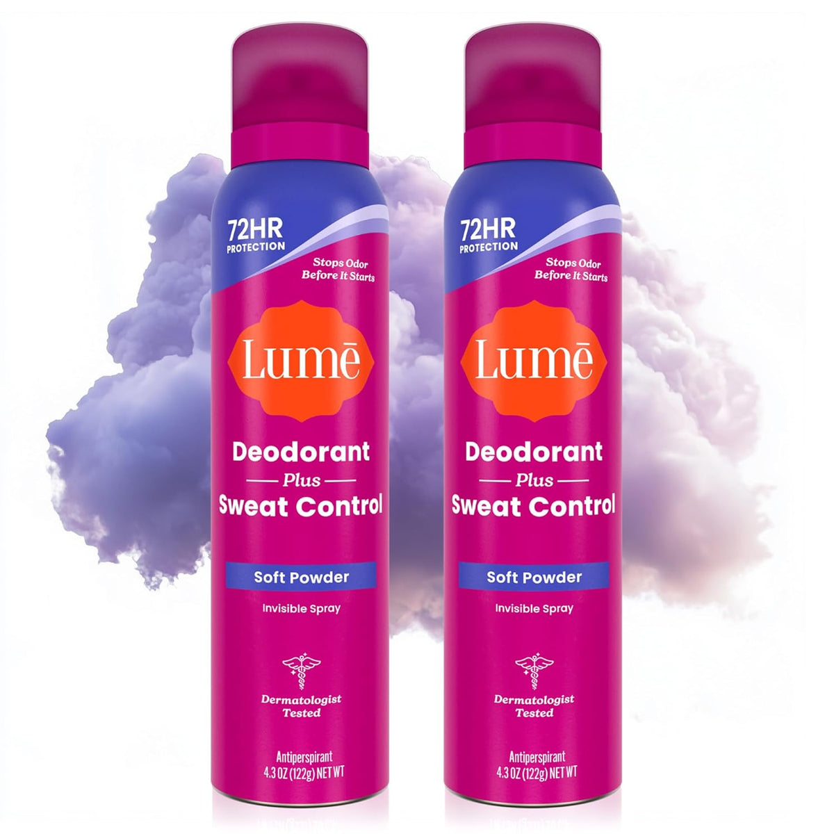 Deodorant Plus Sweat Control - Invisible Spray - Extra Strength Antiperspirant For Underarms - 72 Hour Odor And Sweat Control - Phthalate and Paraben Free Formula - 2 Pack (Soft Powder)