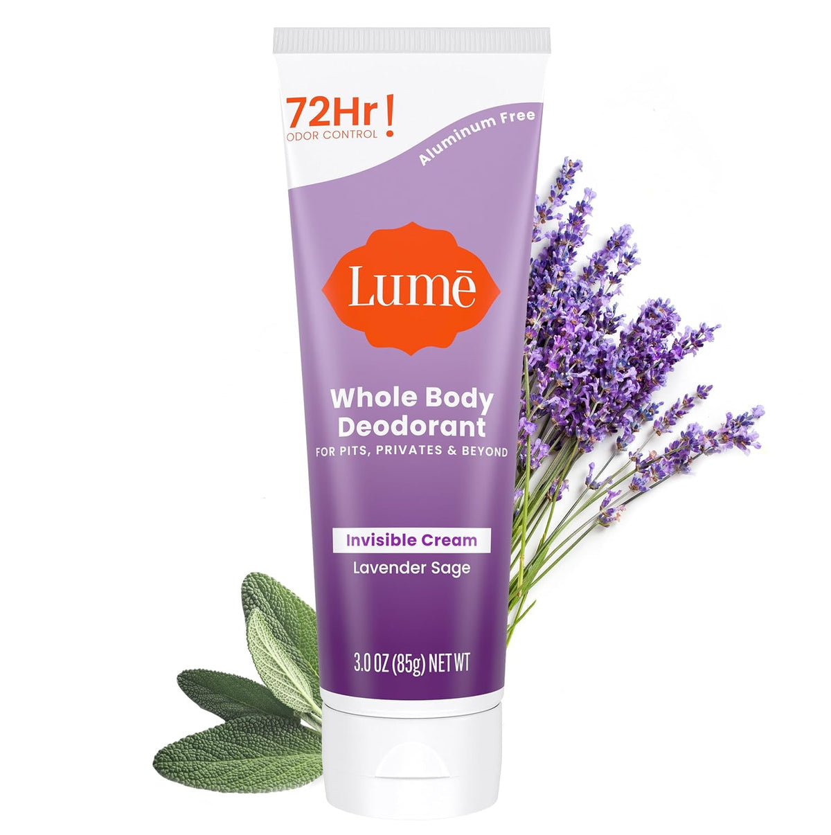 Whole Body Deodorant - Invisible Cream Tube - 72 Hour Odor Control - Aluminum Free. Baking Soda Free. Skin Safe - 3.0 ounce (Lavender Sage)
