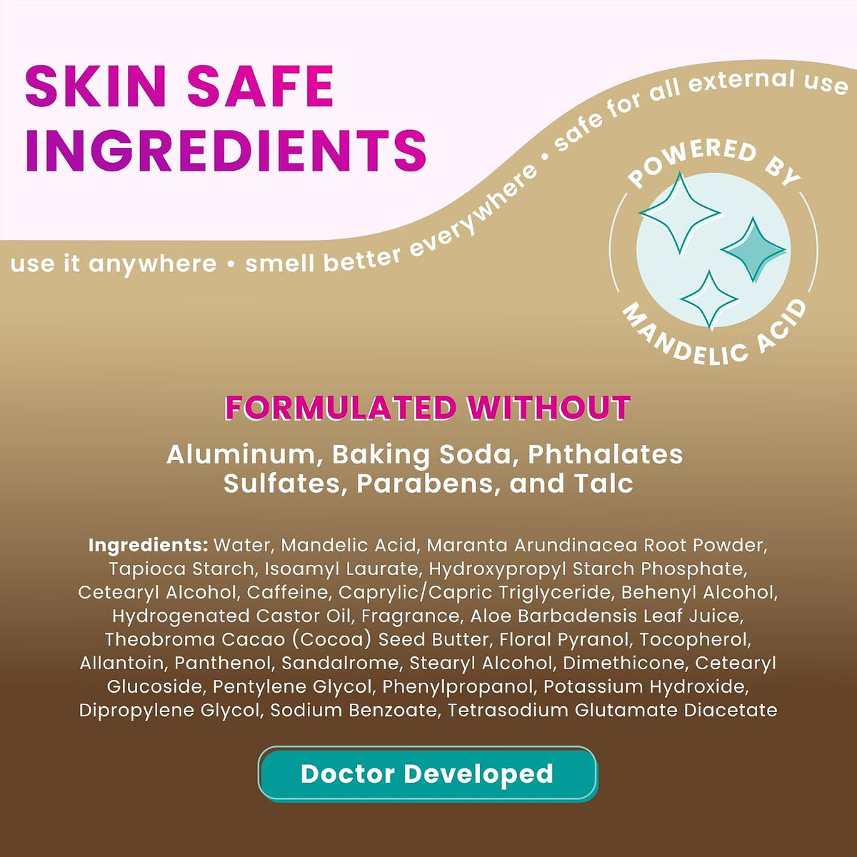 Whole Body Deodorant - Invisible Cream Stick - 72 Hour Odor Control - Doctor Developed - Aluminum Free. Baking Soda Free and Skin Loving - 2.2 Ounce (Pack of 2) (Vanilla Bliss)