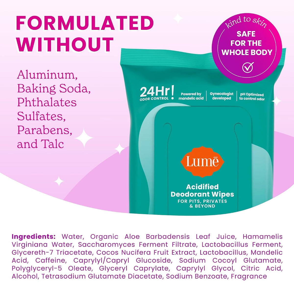 Acidified Deodorant Wipes - 24 Hour Odor Control - Aluminum Free. Baking Soda Free. Skin Loving - 45 Count (Pack of 2) (Cool Cucumber)