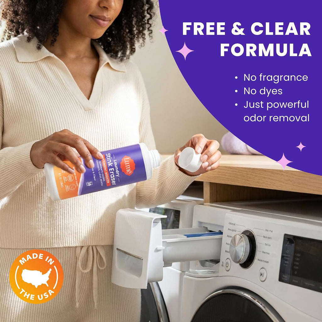 Laundry Stink & Stain Eraser - Detergent Booster & Sink Soak - Eliminates Body Odor In Clothes - Odor Blasting Enzyme Blend - Make Your Detergent Work Better - Free & Clear - 8 fl oz (2 Pack)