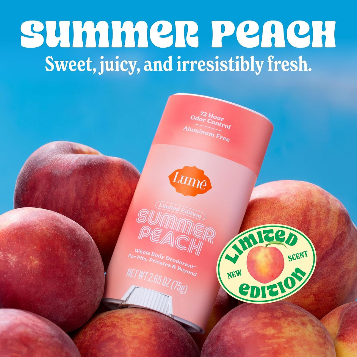 Whole Body Deodorant - Smooth Solid Stick - 72 Hour Odor Control - Doctor Developed - Aluminum Free. Baking Soda Free and Skin Loving - 2.6 Ounce - Pack of 2 - (Summer Peach)