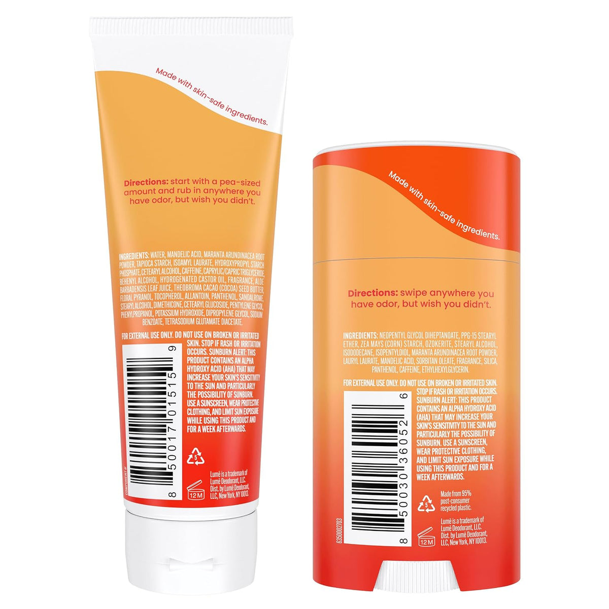 Whole Body Deodorant - Invisible Cream Tube and Solid Stick - 72 Hour Odor Control - Aluminum Free. Baking Soda Free. Skin Safe - 3.0 Ounce Tube and 2.6 Ounce Solid Stick Bundle (Clean Tangerine)