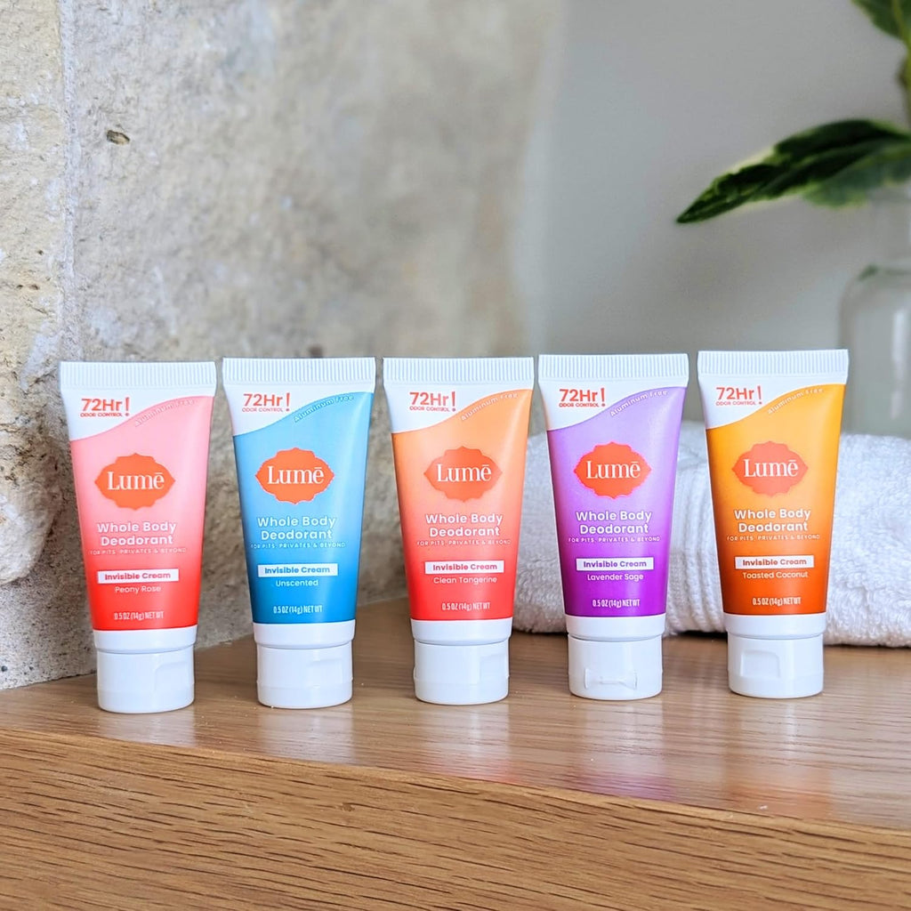 Whole Body Deodorant 5 Pack Sampler - Invisible Cream Minis - 72 Hour Odor Control - Aluminum & Baking Soda Free (Clean Tangerine. Lavender Sage. Peony Rose. Toasted Coconut. Unscented)