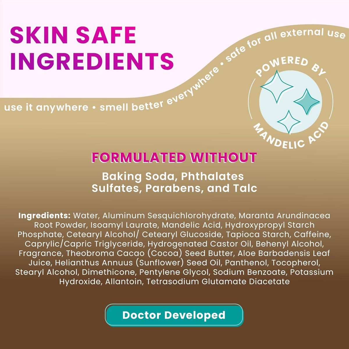 Whole Body Deodorant - Invisible Cream Tube - 72 Hour Odor Control - Doctor Developed - Aluminum Free. Baking Soda Free and Skin Loving - 3.0 Ounce (Pack of 2) (Vanilla Bliss)