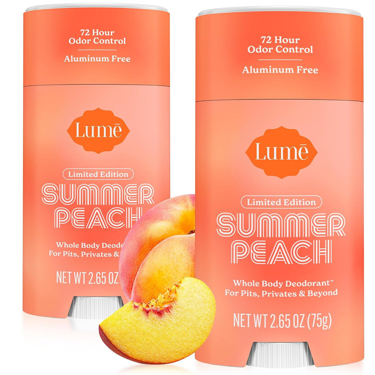 Whole Body Deodorant - Smooth Solid Stick - 72 Hour Odor Control - Doctor Developed - Aluminum Free. Baking Soda Free and Skin Loving - 2.6 Ounce - Pack of 2 - (Summer Peach)