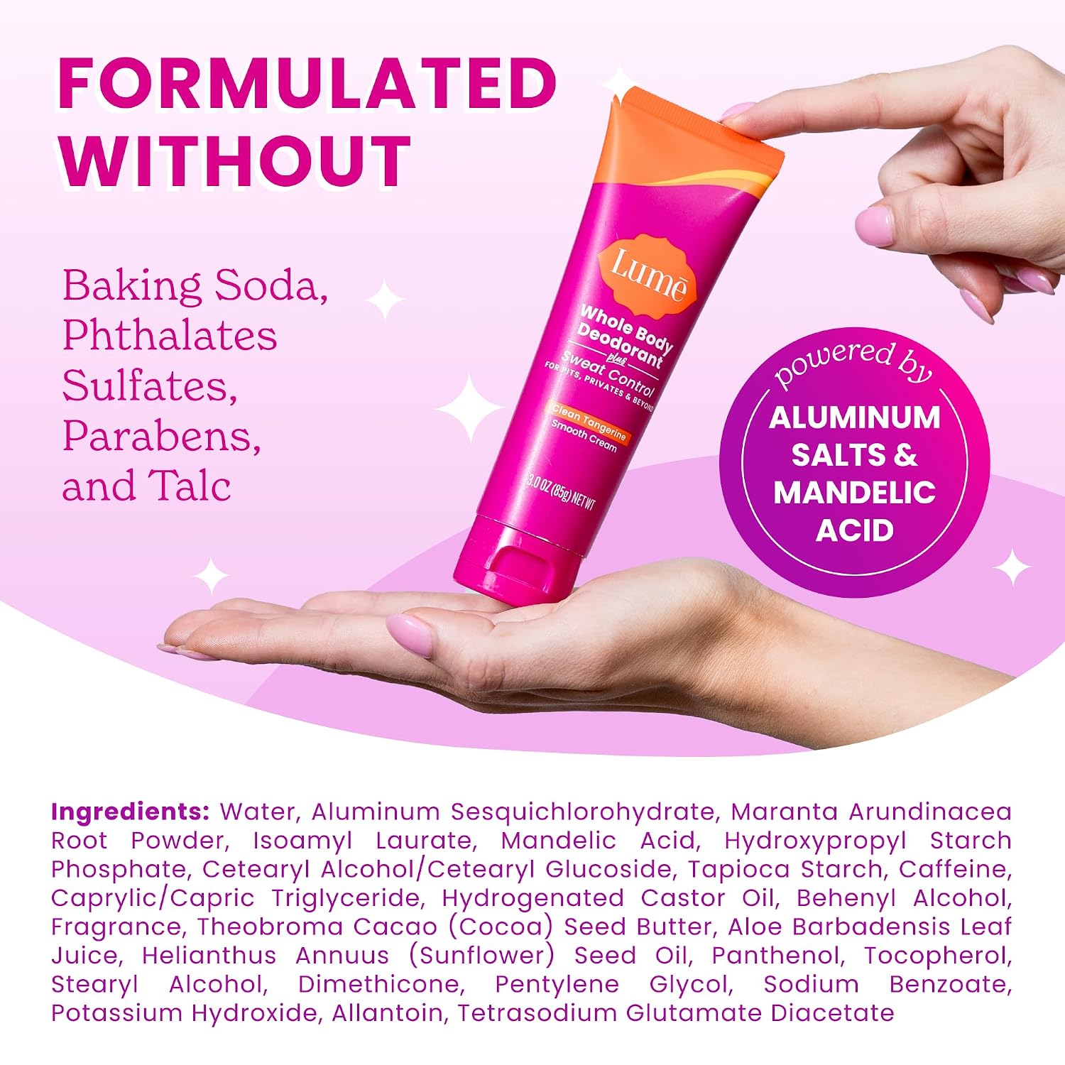 Whole Body Deodorant Plus Sweat Control - Smooth Cream Tube - 72 Hour Odor And Sweat Control - Baking Soda Free. Skin Loving - 3.0 ounce (Pack of 2) (Clean Tangerine)