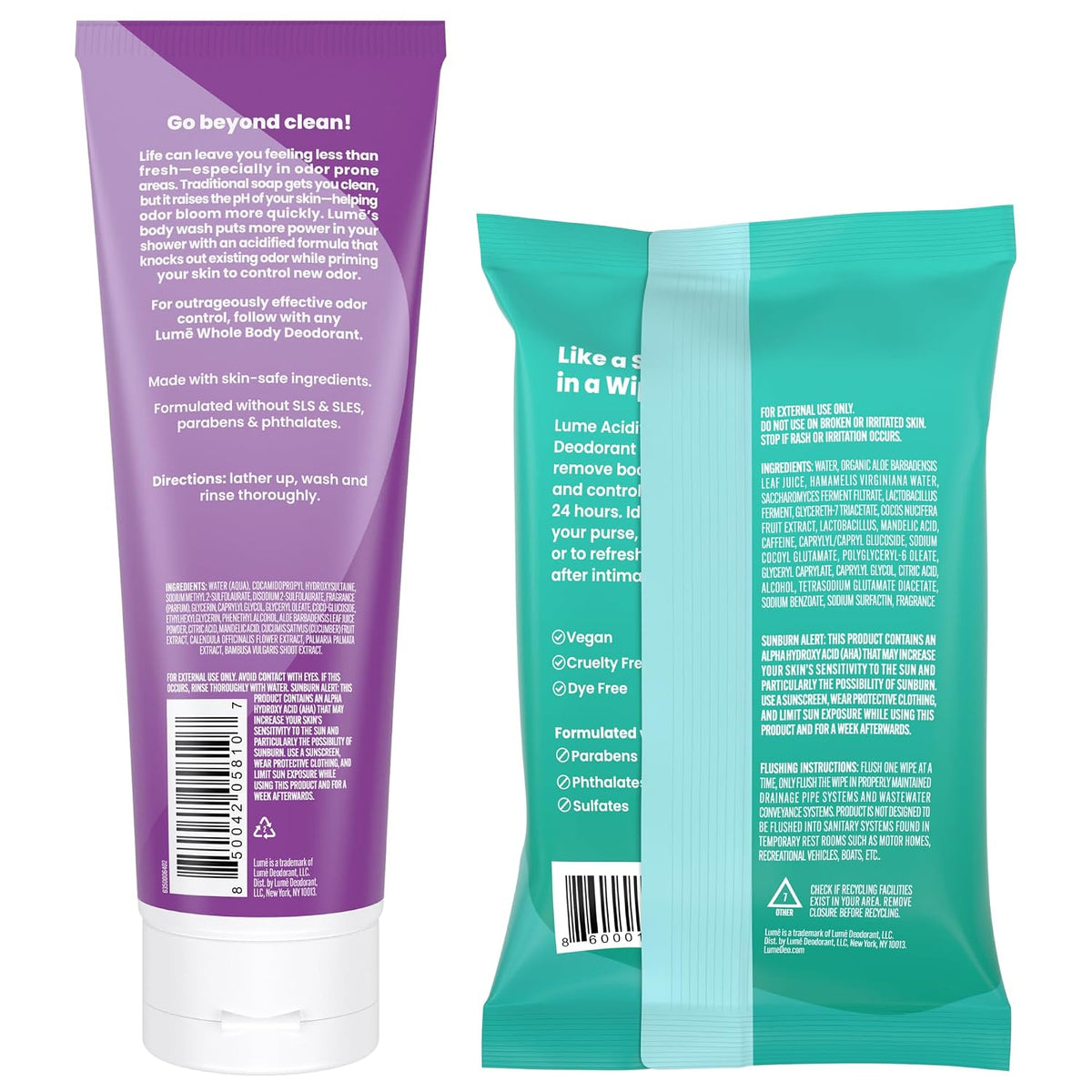 Acidified Body Wash & Flushable Deodorant Wipes - 24 Hour Odor Control - Hydrating Wash - Without SLS or Parabens - OB/GYN Developed - 8.5 ounce (Lavender Sage) 15 Count Wipes (Cucumber)