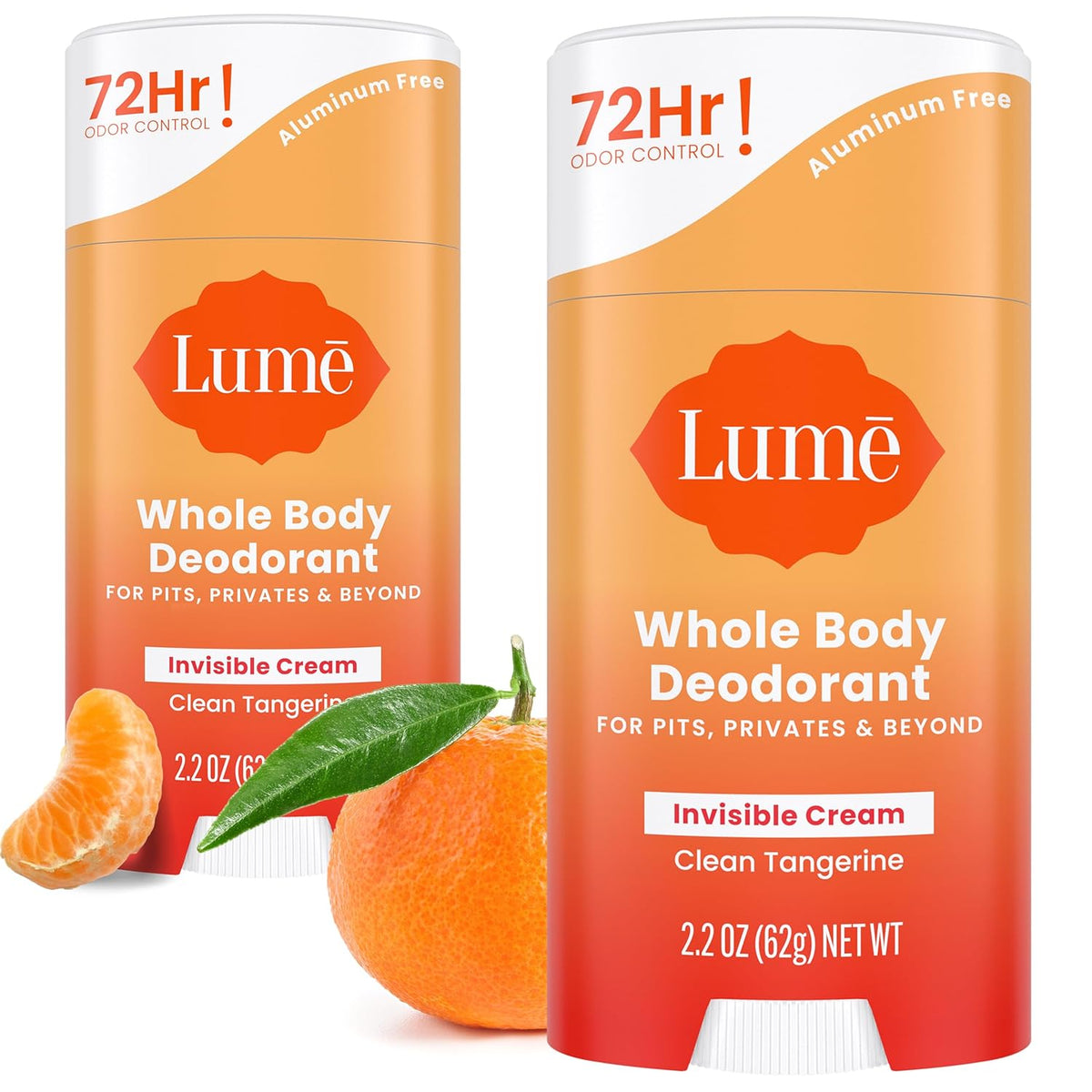Whole Body Deodorant - Invisible Cream Stick - 72 Hour Odor Control - Aluminum Free. Baking Soda Free. Skin Safe - 2.2 Ounce (Pack of 2) (Clean Tangerine)