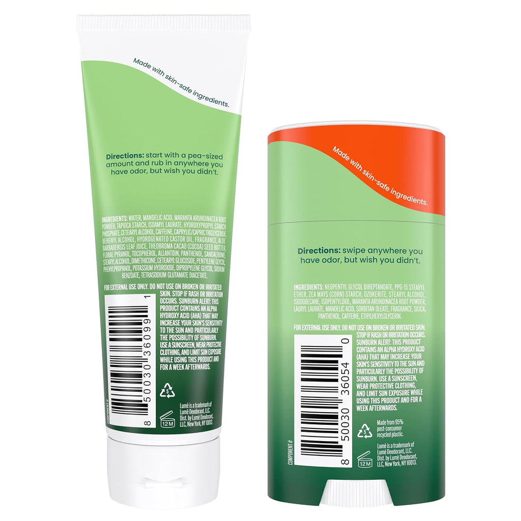Whole Body Deodorant - Invisible Cream Tube and Solid Stick - 72 Hour Odor Control - Aluminum Free. Baking Soda Free. Skin Loving - 3.0 Ounce Tube and 2.6 Ounce Solid Stick Bundle (Fresh Alpine)
