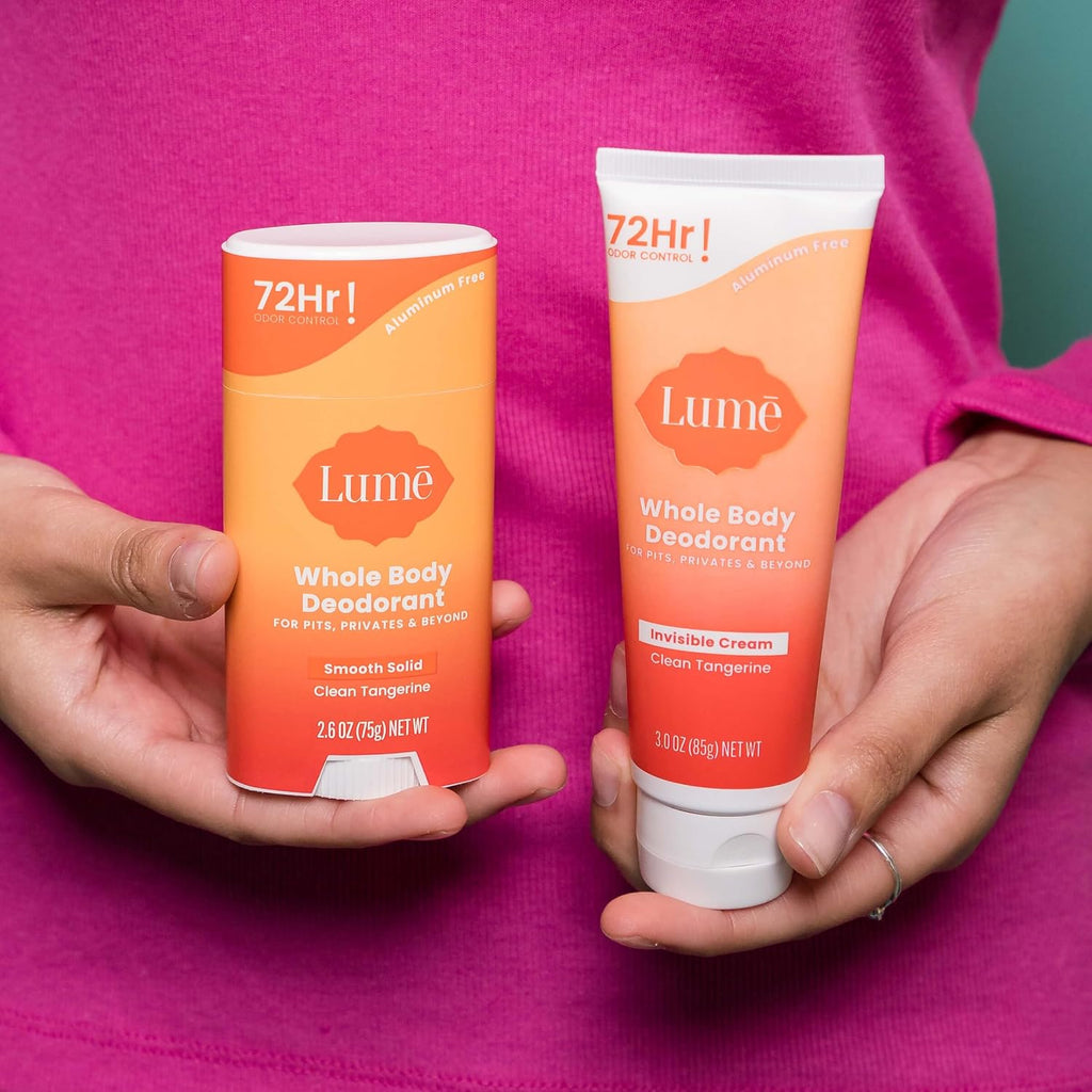 Whole Body Deodorant - Invisible Cream Tube and Solid Stick - 72 Hour Odor Control - Aluminum Free. Baking Soda Free. Skin Safe - 3.0 Ounce Tube and 2.6 Ounce Solid Stick Bundle (Clean Tangerine)