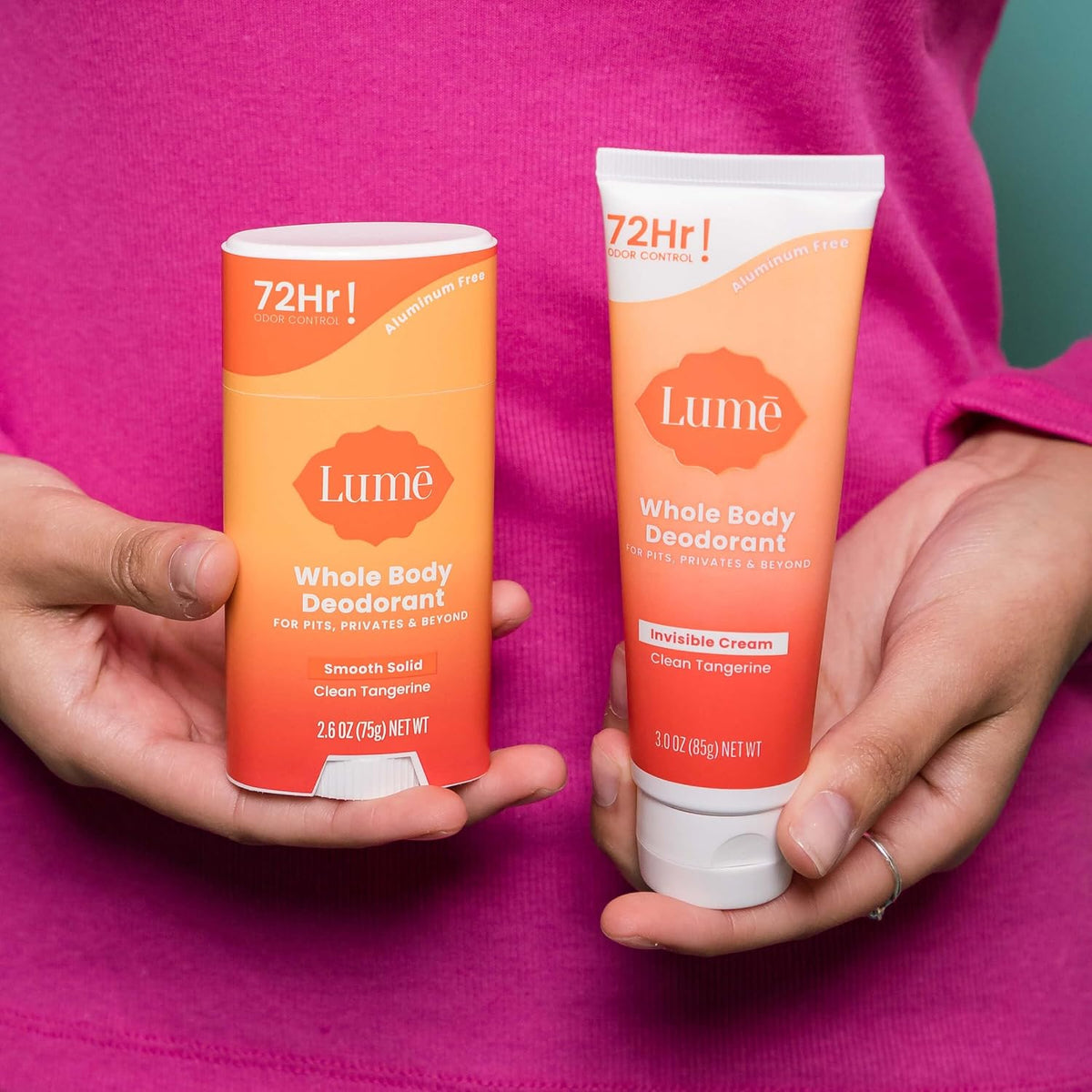Whole Body Deodorant - Invisible Cream Tube and Solid Stick - 72 Hour Odor Control - Aluminum Free. Baking Soda Free. Skin Safe - 3.0 Ounce Tube and 2.6 Ounce Solid Stick Bundle (Clean Tangerine)